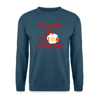 This is not the yellow of the egg - Unisex Pullover - Meeresblau - Vorne - Alina (178cm) & Michal (187cm)