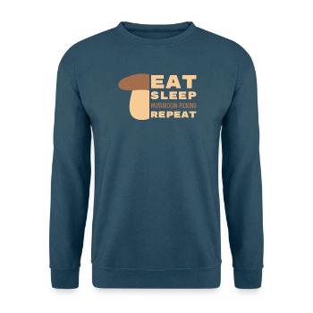Manger, dormir, cueillir des champignons, répéter - Sweat-shirt Unisexe - bleu mer - Devant - Alina (178cm) & Michal (187cm)
