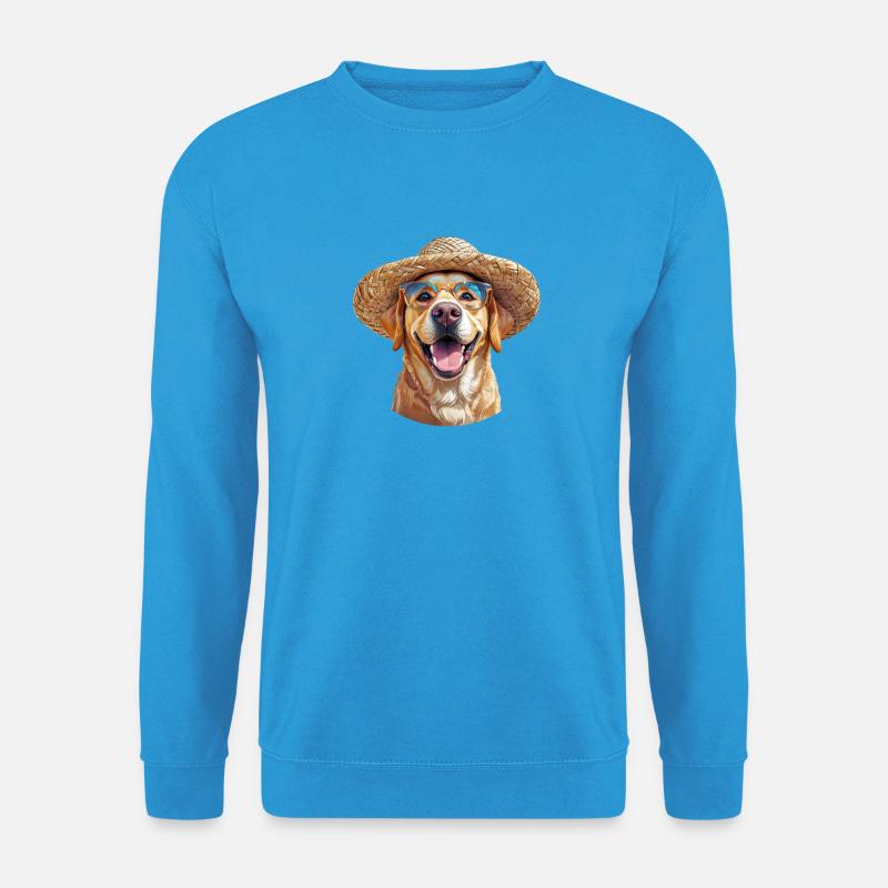Labrador mit Strohhut & Sonnenbrille - Unisex Pullover - Meeresblau