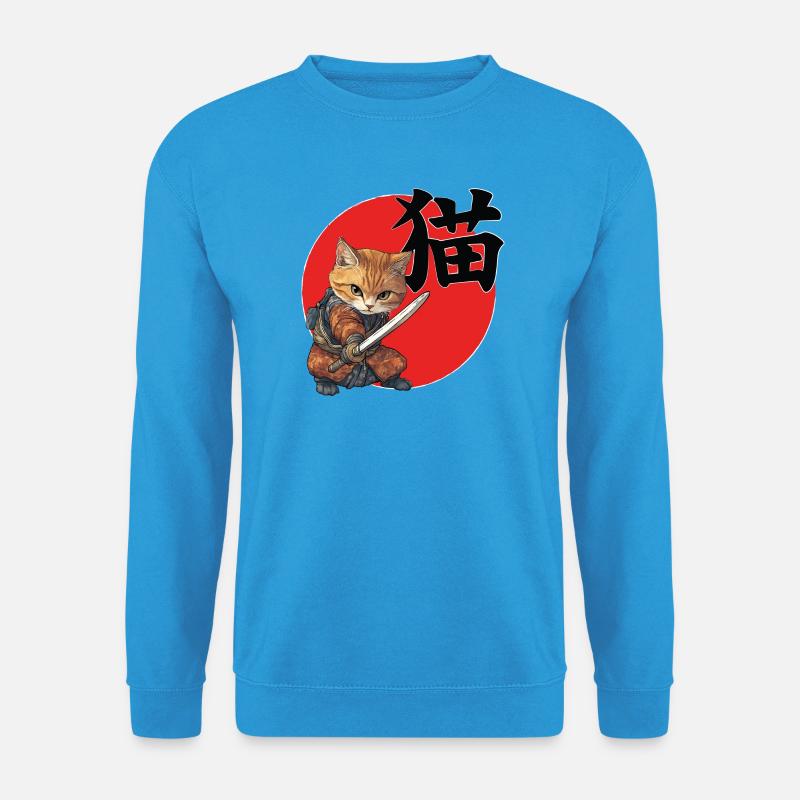 Katzen-Samurai-Illustration Kanji - Unisex Pullover - Meeresblau