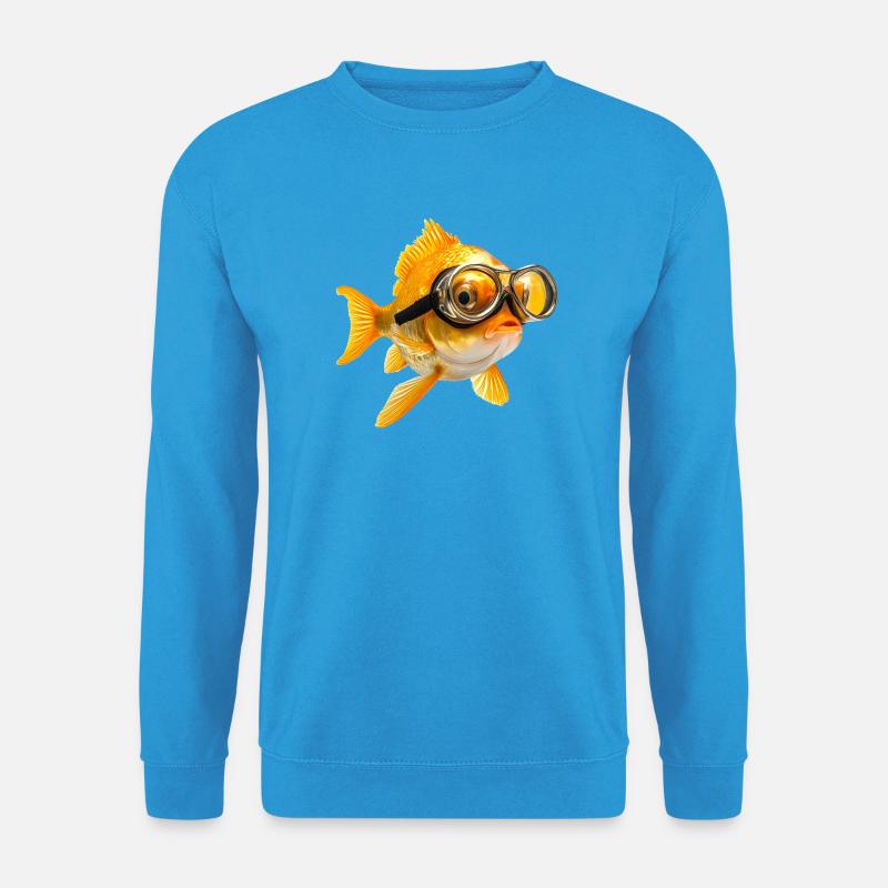 Goldfisch mit Taucherbrille - Unisex Pullover - Meeresblau