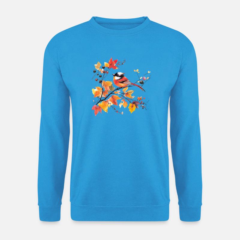 Vogel im Herbst auf Blattzweig - Unisex Pullover - Meeresblau