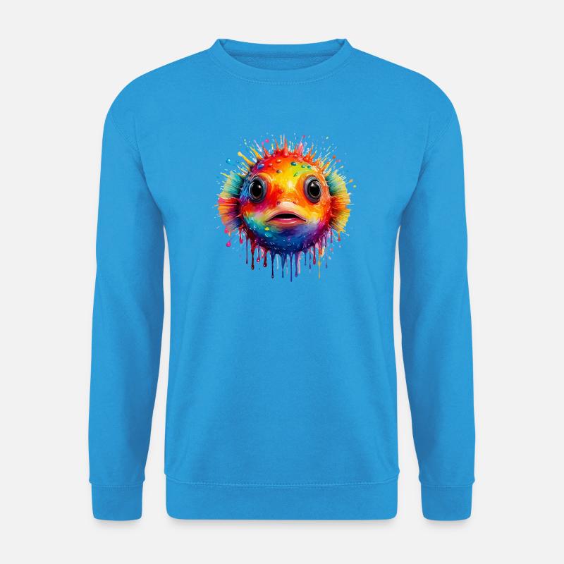 Farbexplosion Pufferfisch Kunstdruck - Unisex Pullover - Meeresblau