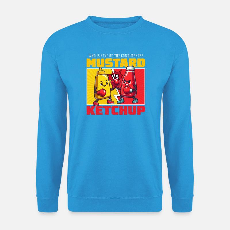 Senf vs. Ketchup: Cartoon-Duell - Unisex Pullover - Meeresblau