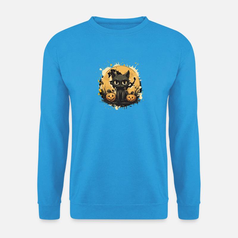 Schwarze Katze Halloween Kürbis-Szene - Unisex Pullover - Meeresblau
