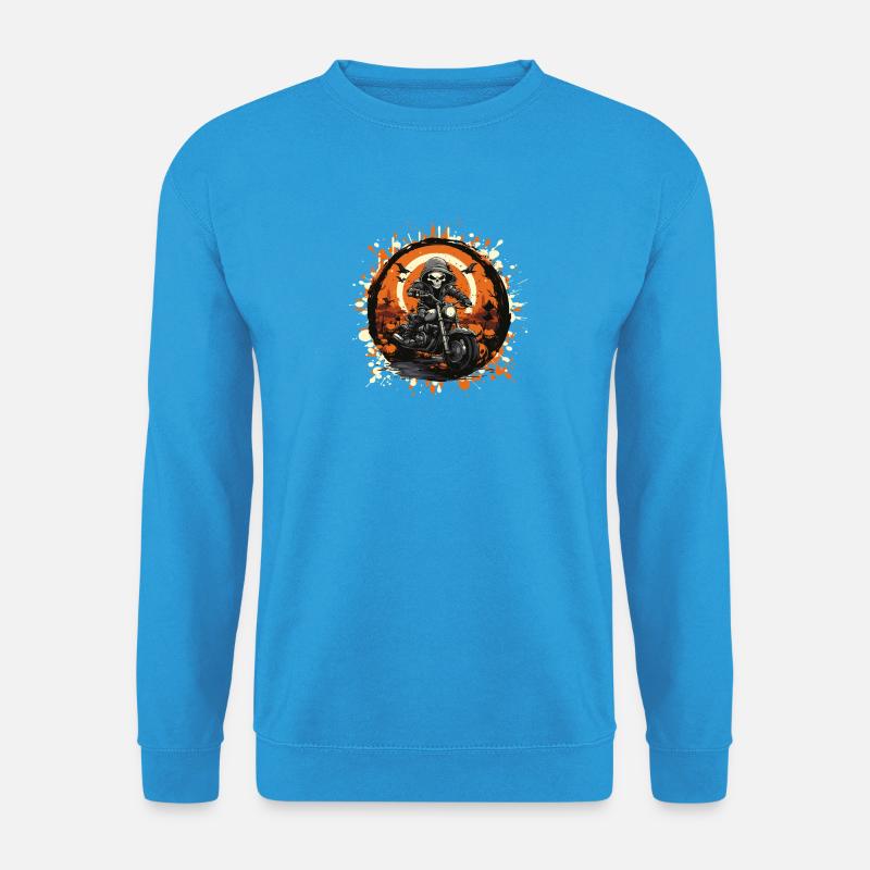 Skelett Biker im Halloween Ring - Unisex Pullover - Meeresblau