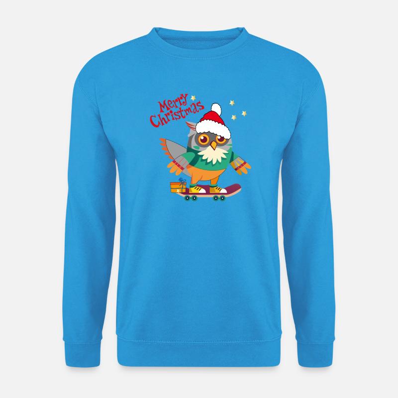 Weihnachtseule auf Skateboard - Unisex Pullover - Meeresblau