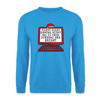 Silent Night Gaming Night All Calm Screens Bright - Unisex Pullover - Meeresblau - Vorne - Alina (178cm) & Michal (187cm)