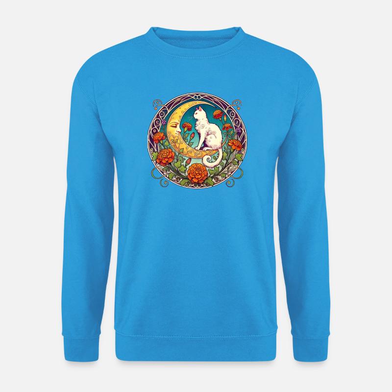 Mondscheinkatze in floralem Bogen - Unisex Pullover - Meeresblau