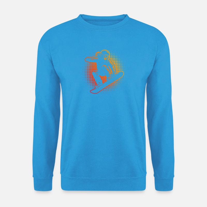 Feuerroter Snowboarder im Sprung - Unisex Pullover - Meeresblau