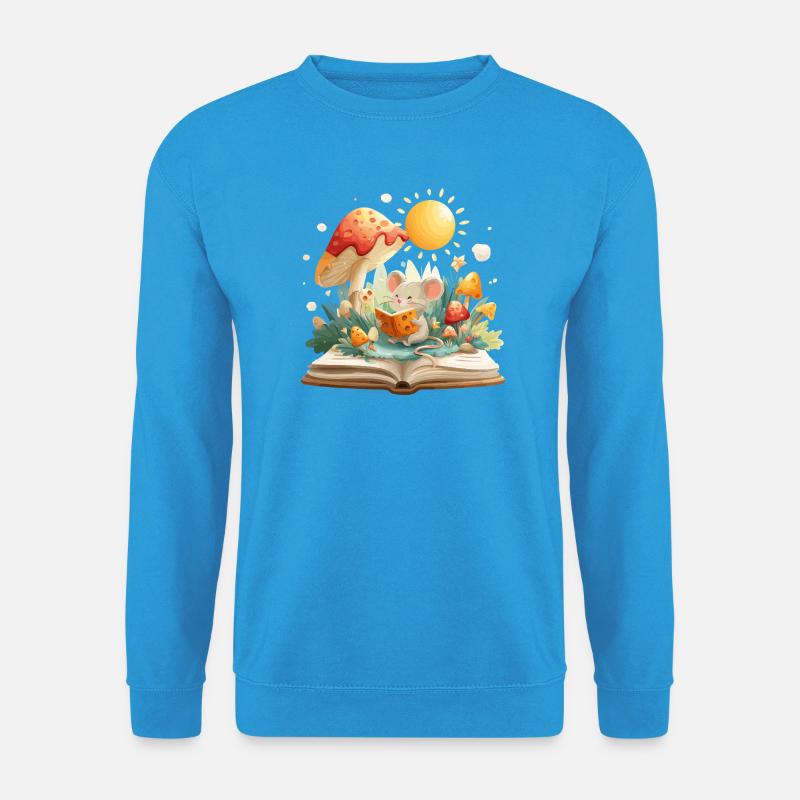 Maus im Pilzwald liest Buch - Unisex Pullover - Meeresblau