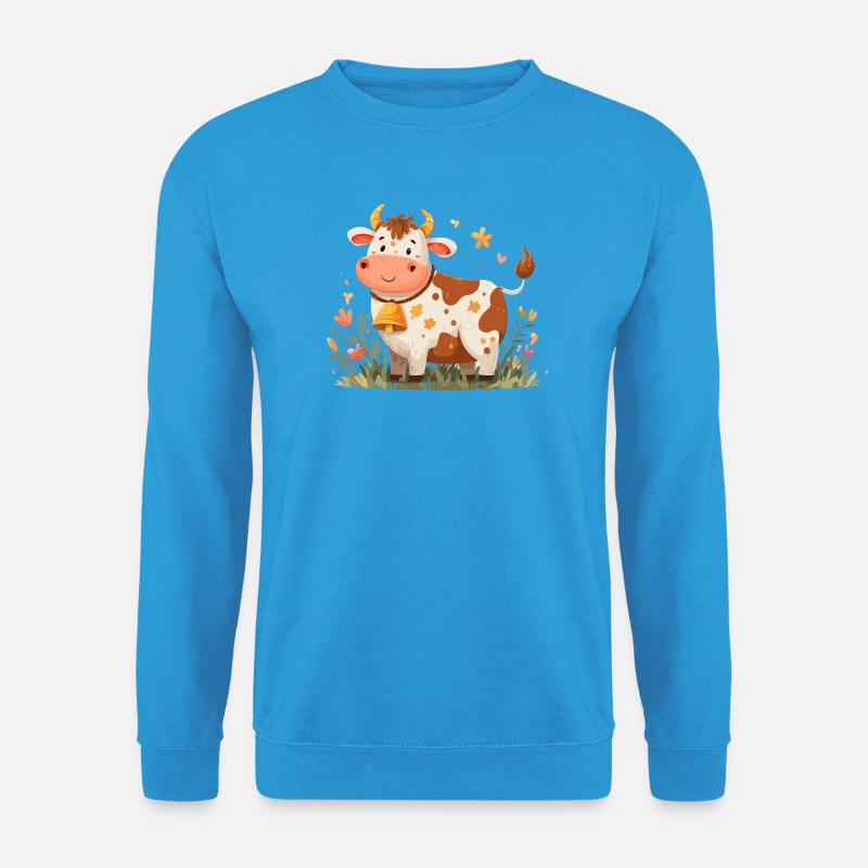Kuh mit Glocke im Blütenfeld - Unisex Pullover - Meeresblau