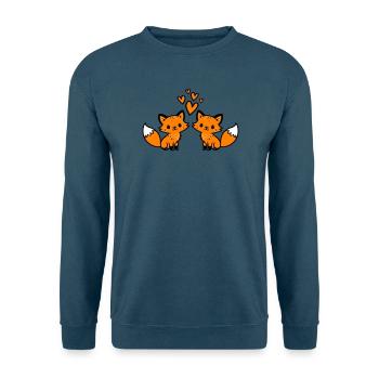 Fuchs Paar Herzen Liebe - Unisex Pullover - Meeresblau - Vorne - Alina (178cm) & Michal (187cm)