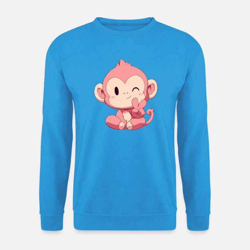 Kleiner Pinker Affe Peace - Unisex Pullover - Meeresblau