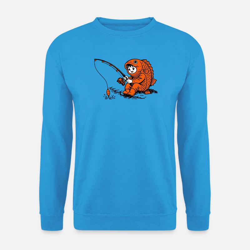 Junge im Fischkostüm angelt - Unisex Pullover - Meeresblau