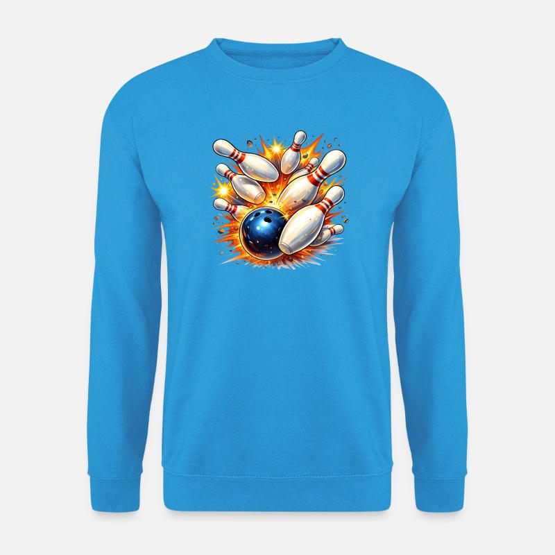 Bowlingkugel räumt Kegel ab – Volltreffer - Unisex Pullover - Meeresblau