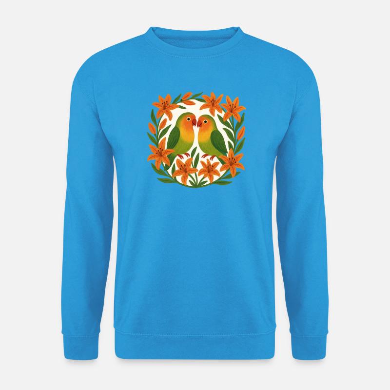 Turteltauben im Orange Lily-Rahmen - Unisex Pullover - Meeresblau