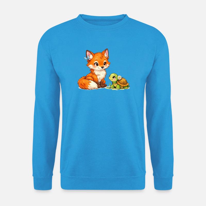 Fuchs und eine niedliche Schildkröte - Unisex Pullover - Meeresblau