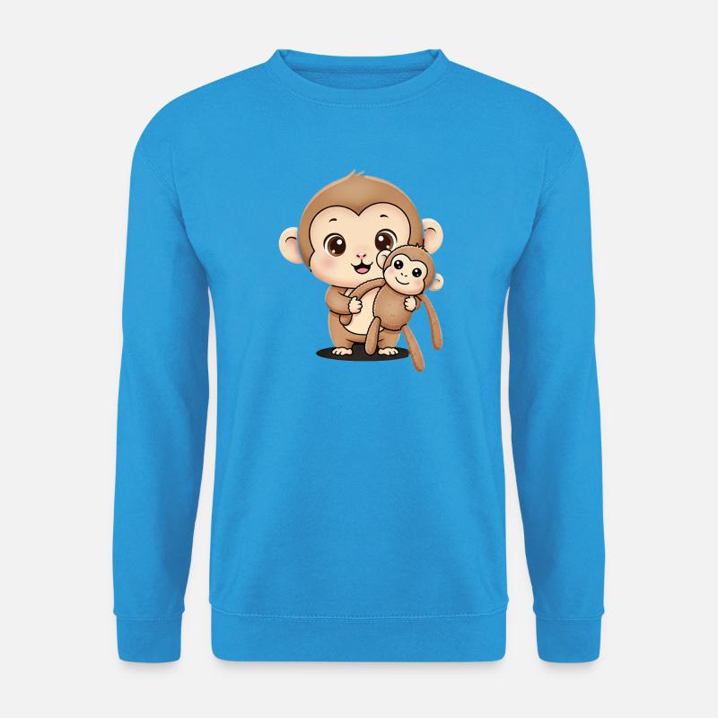 Süßer Punch Affe hält Kuscheltier - Unisex Pullover - Meeresblau