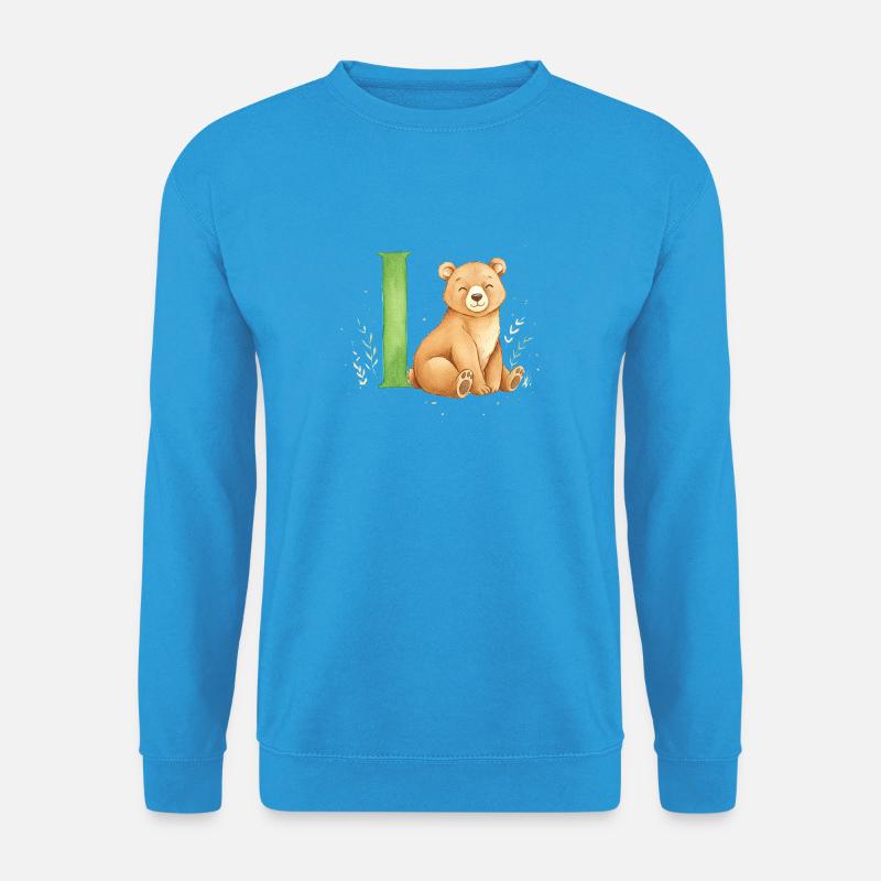 Aquarell Bär mit Buchstabe I - Unisex Pullover - Meeresblau