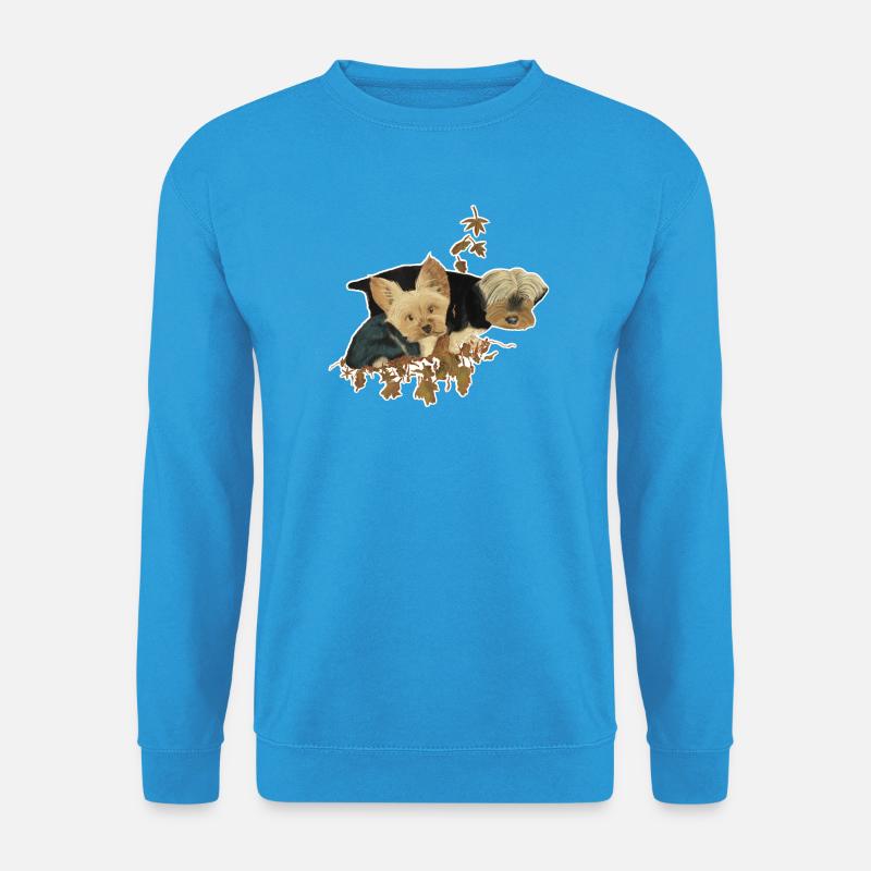 Yorkshirehunde im Herbstlaub - Unisex Pullover - Meeresblau