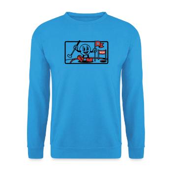 Minigolf Retro Cartoon Golfball JGA Team - Unisex Pullover - Meeresblau - Vorne - Alina (178cm) & Michal (187cm)