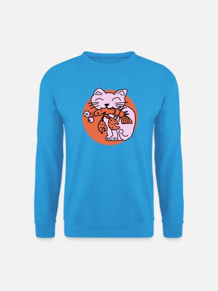 Katze frisst Krebs auf - Unisex Pullover - Meeresblau