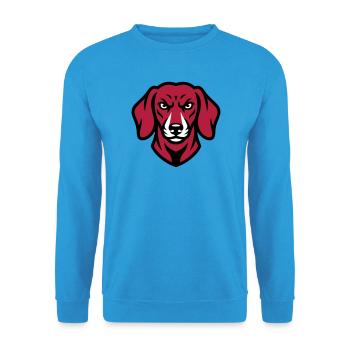 Dackel Maskottchen Logo - Unisex Pullover - Meeresblau - Vorne - Alina (178cm) & Michal (187cm)