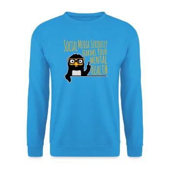 Social Media Seriously Harms Mental Health Pinguin - Unisex Pullover - Meeresblau - Vorne - Alina (178cm) & Michal (187cm)