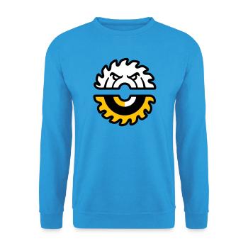 Kreissaege Gesicht Grafik - Unisex Pullover - Meeresblau - Vorne - Alina (178cm) & Michal (187cm)