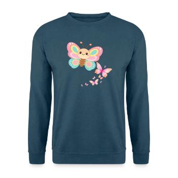 Pastellschmetterling Motiv - Unisex Pullover - Meeresblau - Vorne - Alina (178cm) & Michal (187cm)