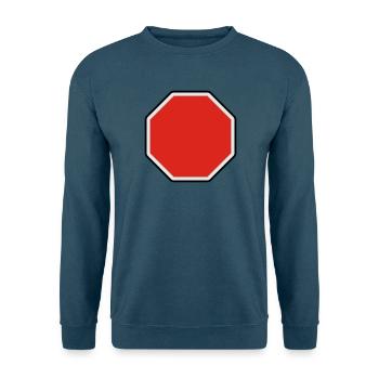 verkehrsschild - für eigenen text - Unisex Pullover - Meeresblau - Vorne - Alina (178cm) & Michal (187cm)