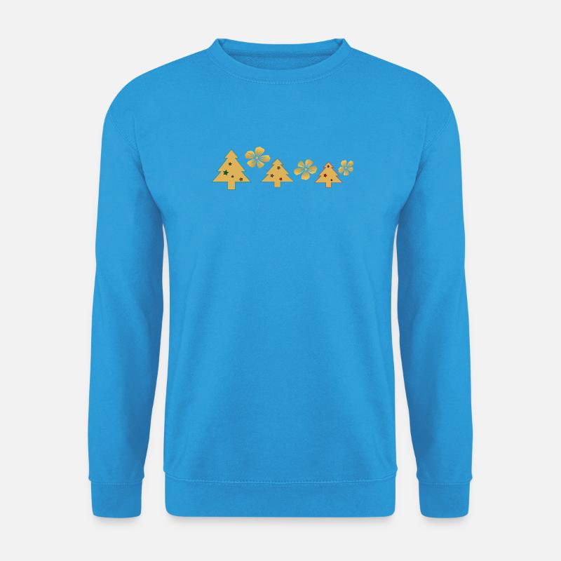 Goldene Weihnachtsbäume mit Blüten - Unisex Pullover - Meeresblau