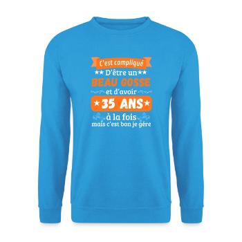 Funny Original 35th Birthday Gift Idea Man - Sweat-shirt Unisexe - bleu mer - Devant - Alina (178cm) & Michal (187cm)