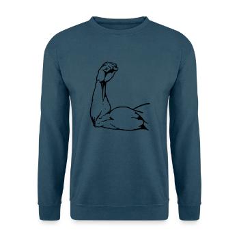 Power Arm - Unisex Pullover - Meeresblau - Vorne - Alina (178cm) & Michal (187cm)
