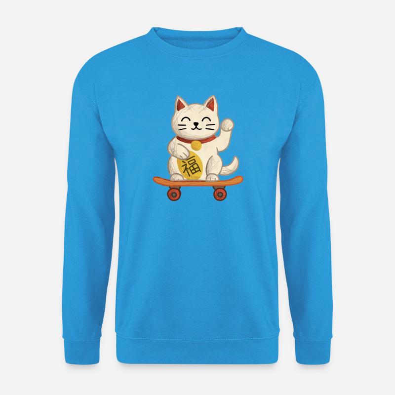 Maneki-neko Katzen-Skateboard - Unisex Pullover - Meeresblau