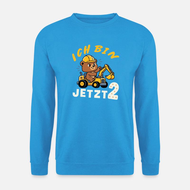 Ich bin jetzt 2 – Bär Bagger Bauarbeiter Design - Unisex Pullover - Meeresblau