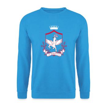 Geflügeltes Reh – edles Wappentier Wald - Unisex Pullover - Meeresblau - Vorne - Alina (178cm) & Michal (187cm)