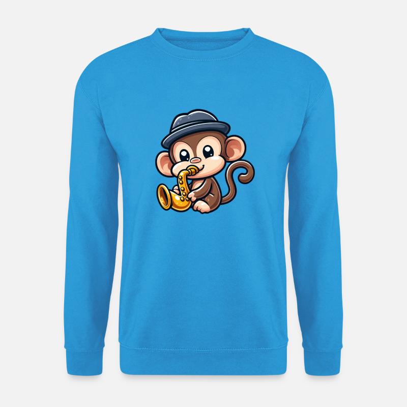 Schimpanse mit Saxophon - Unisex Pullover - Meeresblau