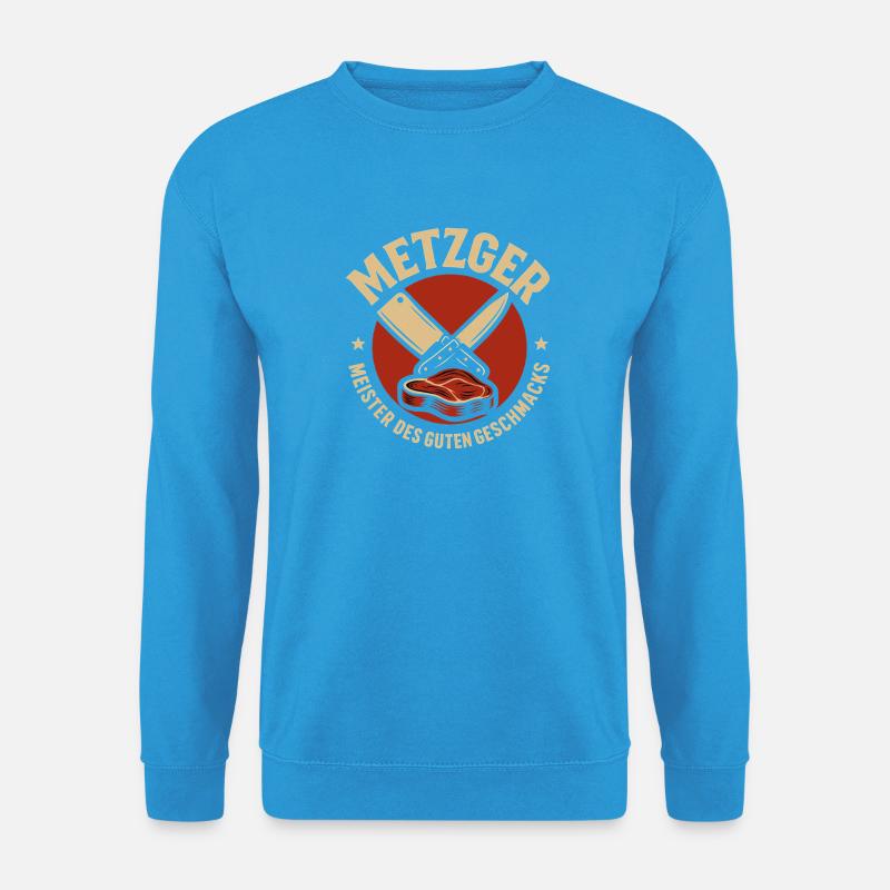 Metzger mit Messer und Fleisch - Unisex Pullover - Meeresblau