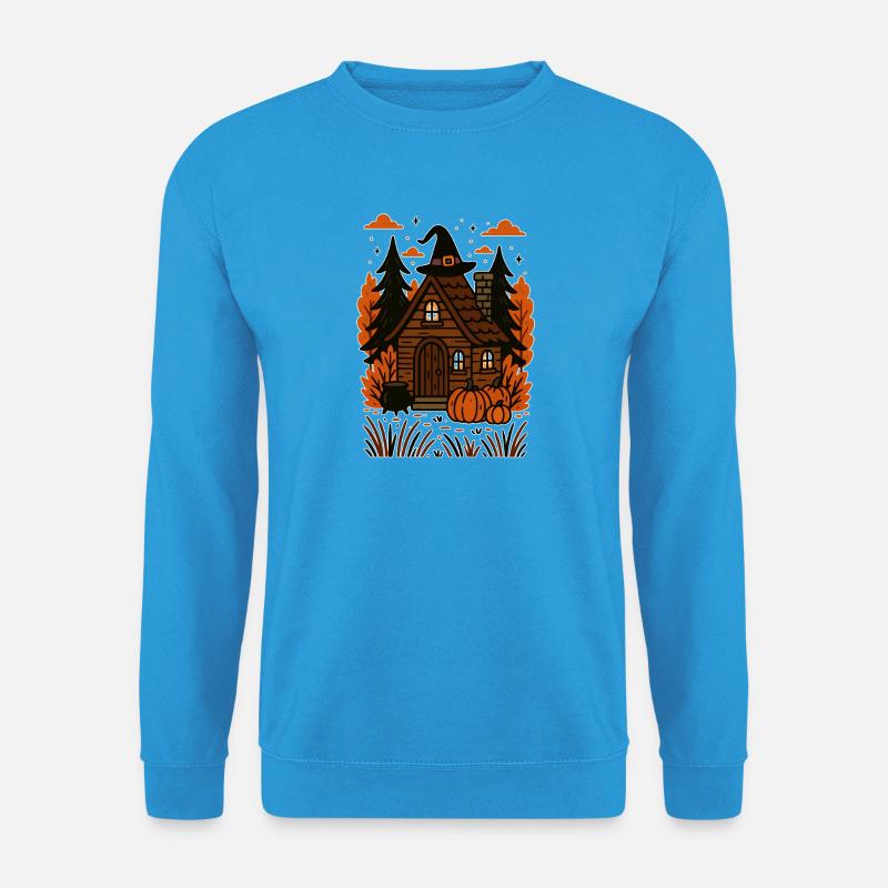 Hexenhäuschen mit Kürbissen Herbstmotiv - Unisex Pullover - Meeresblau