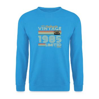 1985 Vintage Retro Geburtstagsgeschenk - Unisex Pullover - Meeresblau - Vorne - Alina (178cm) & Michal (187cm)