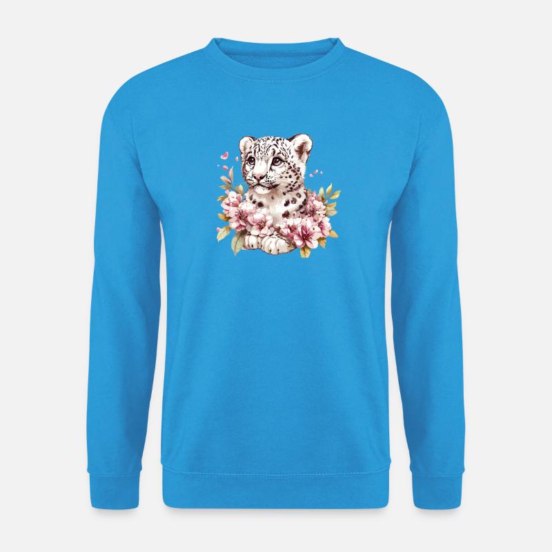 Leopard Junges mit Blütenkranz - Unisex Pullover - Meeresblau