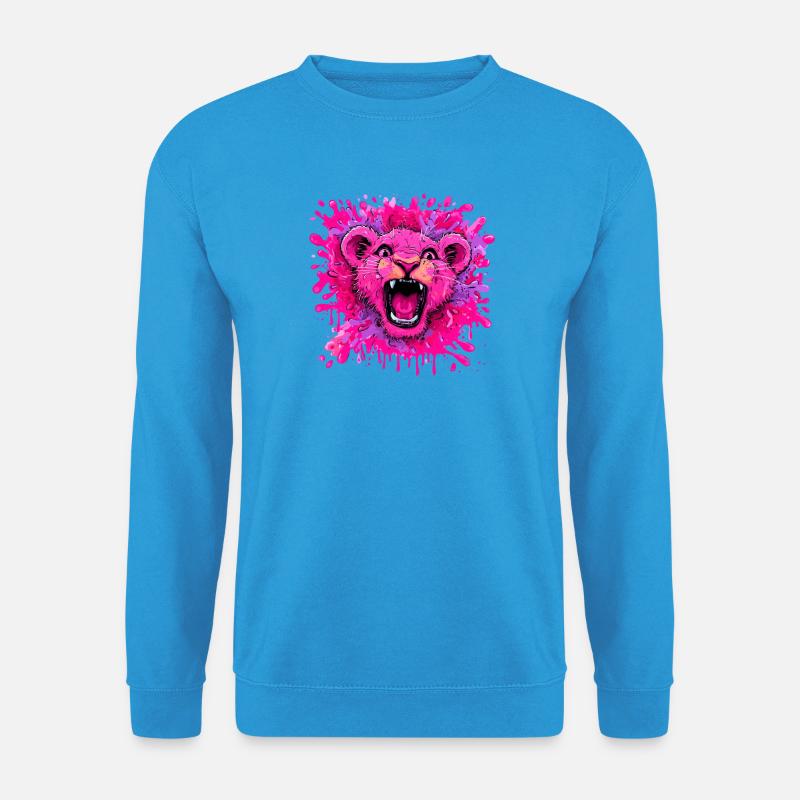 Pinker Löwe im Farbschwall - Unisex Pullover - Meeresblau