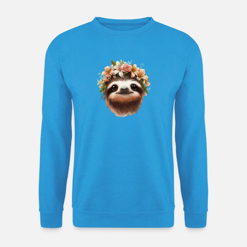 Blumenkranz-Sloth Porträt - Unisex Pullover - Meeresblau
