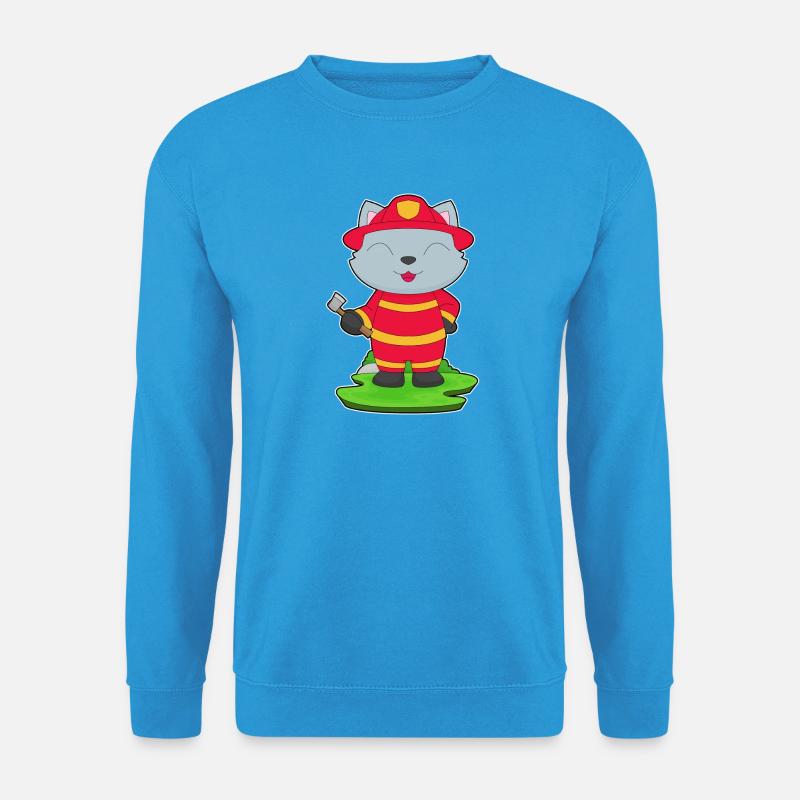 Cat Firefighter Axe Fire Brigade - Unisex Sweatshirt - sea blue