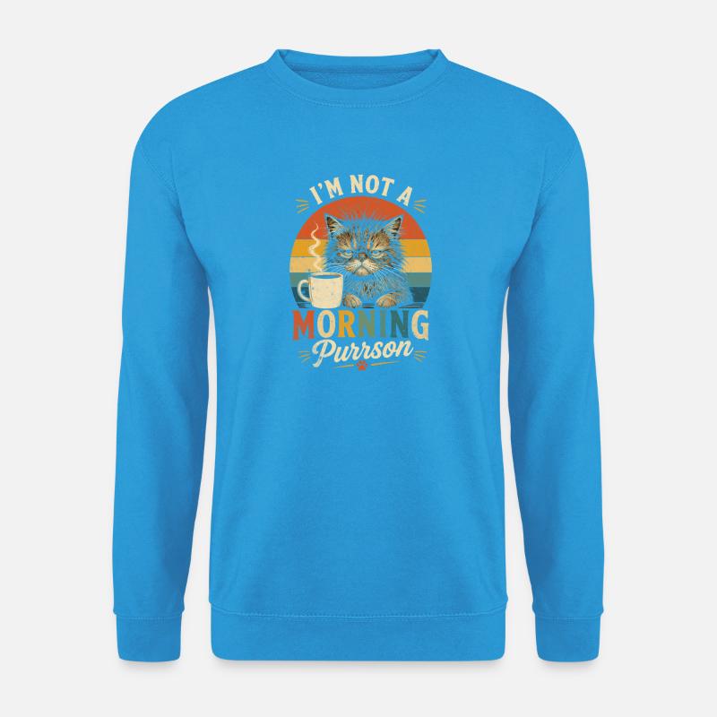 Morgenmuffel Katze mit Kaffee - Unisex Pullover - Meeresblau