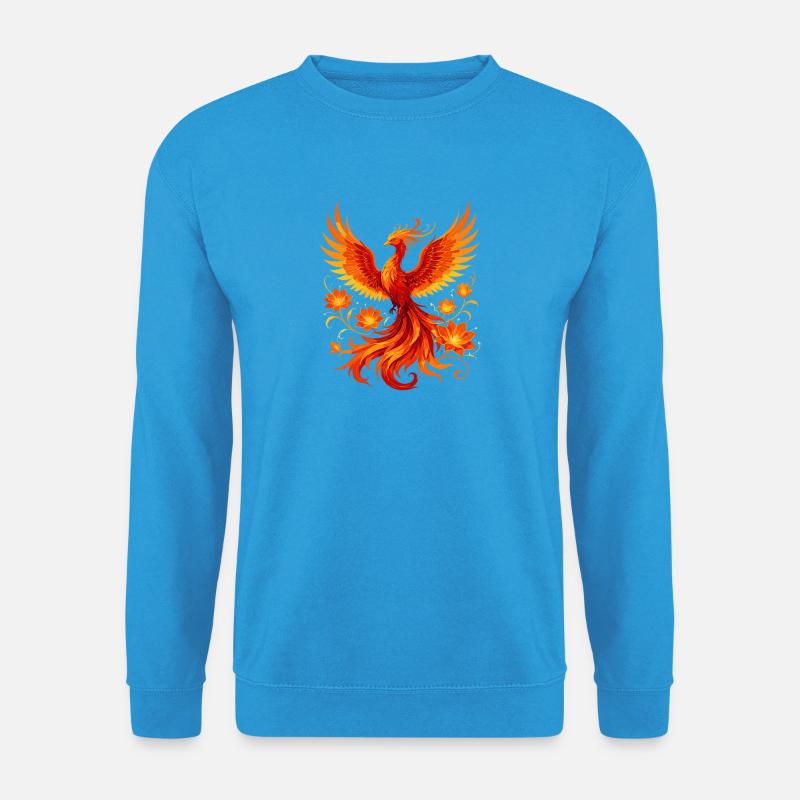 Flammender Phönix im Blütenkranz - Unisex Pullover - Meeresblau