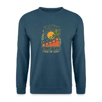 Growth Takes Time – Pflanzen Wachstum Retro - Unisex Pullover - Meeresblau - Vorne - Alina (178cm) & Michal (187cm)