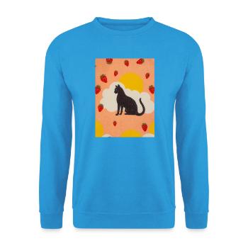 Silhouette einer Wolkenkatze in der Erdbeersonne - Unisex Pullover - Meeresblau - Vorne - Alina (178cm) & Michal (187cm)